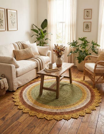 Sunflower Yellow Handmade Braided Jute Round Rug