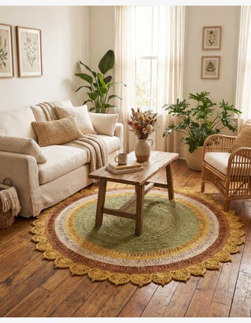 Sunflower Yellow Handmade Braided Jute Round Rug