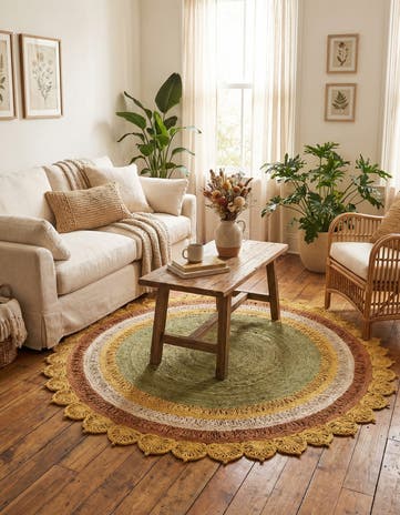 Sunflower Yellow Handmade Braided Jute Round Rug
