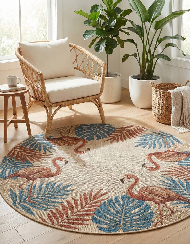 Detail image of 3' 3 x 3' 3  Washable Baja Indoor / Outdoor Round Rug