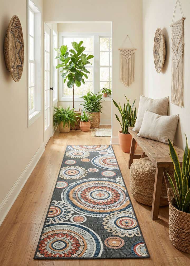 2' 2 x 8' Easy-Clean Botanical Indoor / Outdoor Runner Rug
