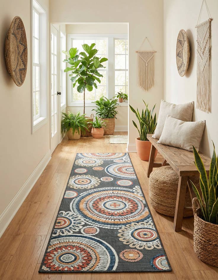 Detail image of 2' 2 x 8'  Washable Botanical Indoor / Outdoor Runner Rug