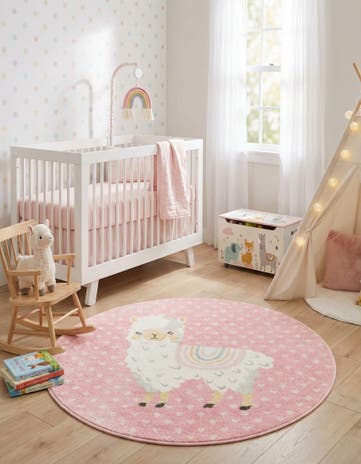 3' 3 x 3' 3 Llama Whimsy Kids Round Rug