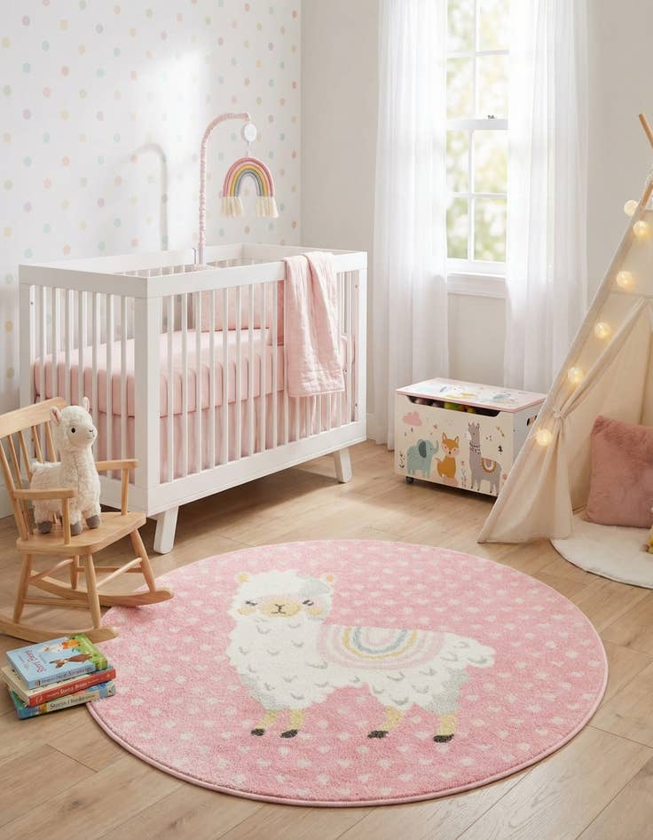 Detail image of 3' 3 x 3' 3 Llama Whimsy Kids Round Rug