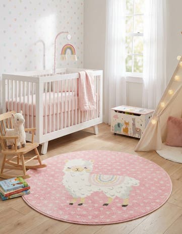 3' 3 x 3' 3 Llama Whimsy Kids Round Rug