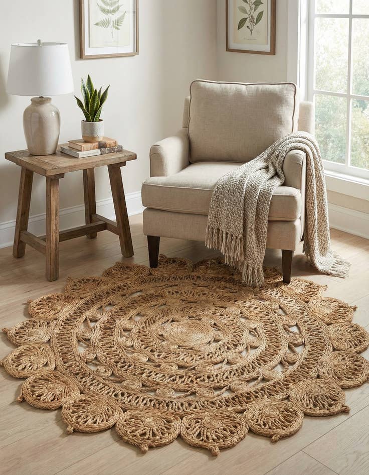 Detail image of  4' 1 x 4' 1  Hand Braided Jute Round Rug