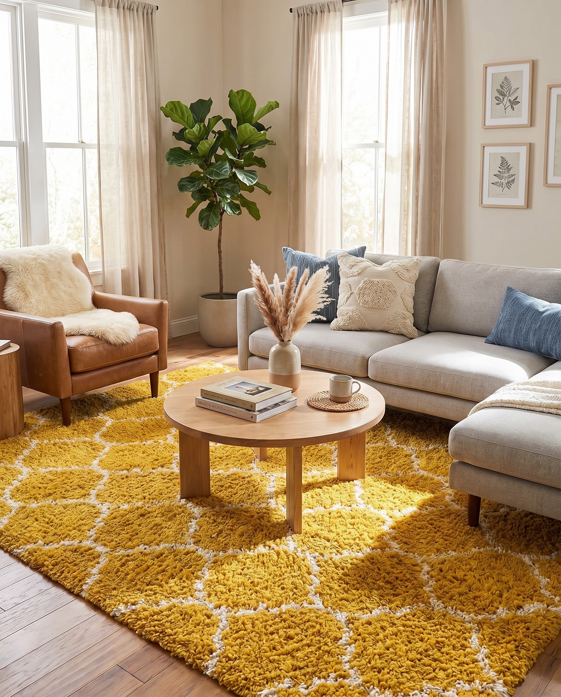 Yellow Lattice Shag Rug