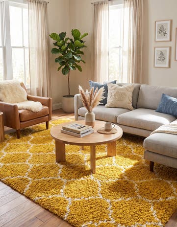Yellow Lattice Shag Rug
