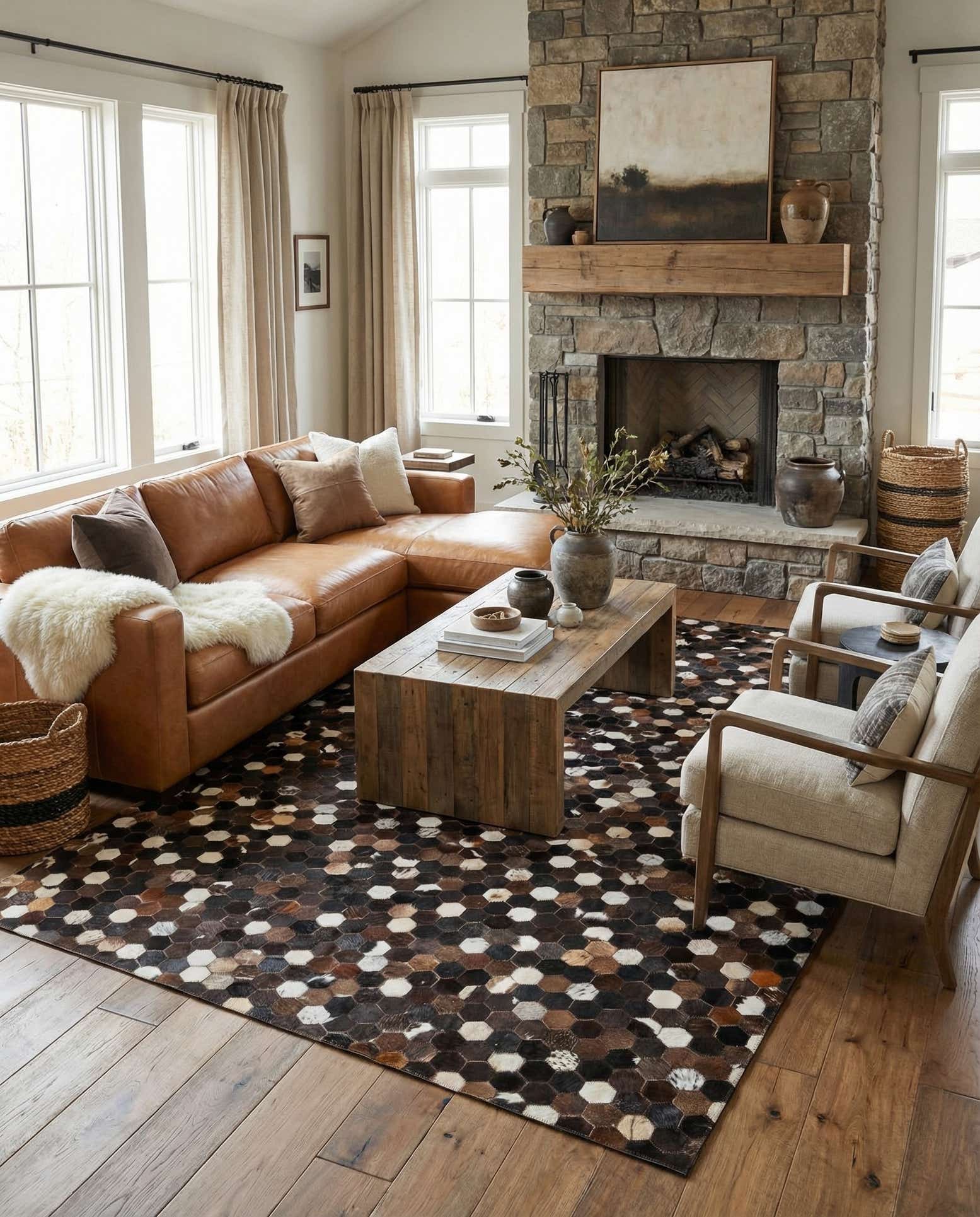 5' x 8' Cowhide Leather Rug