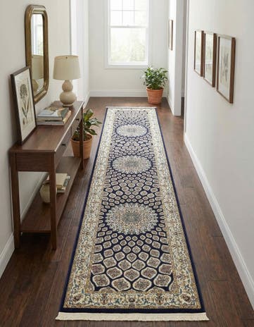 Navy Blue Nain Design Runner Rug