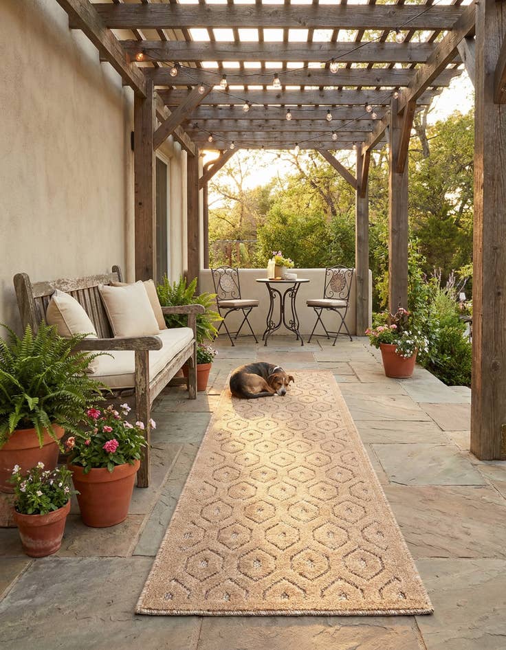 Detail image of 2' x 8'  Washable Trellis Textured Indoor / Outdoor Runner Rug