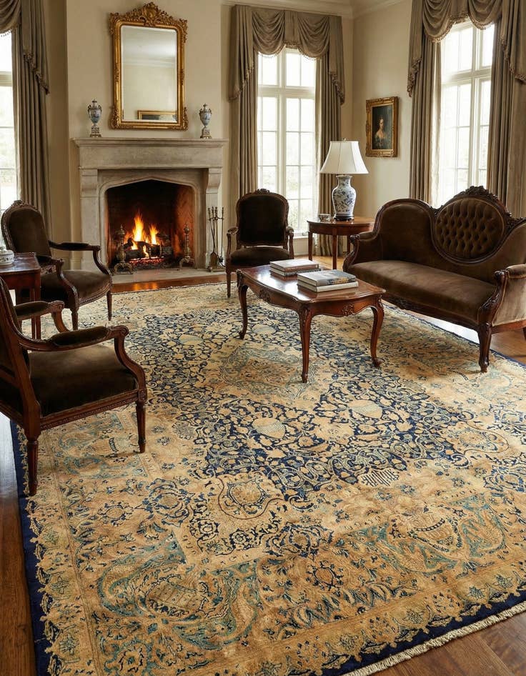 Detail image of 9' 10 x 12' 8  Hand Knotted Kashmar Persian Wool Rug