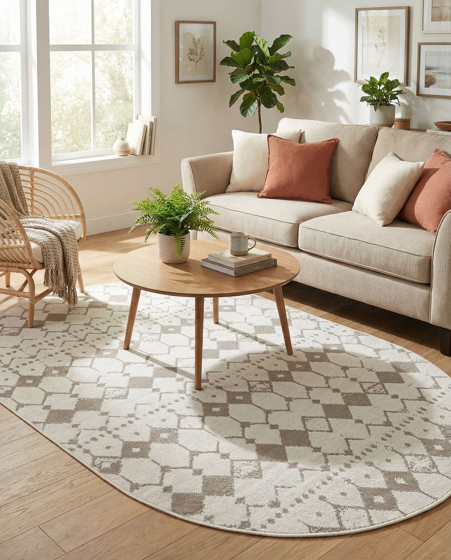 5' 3 x 8' Easy-Clean Lattice Indoor / Outdoor Oval Rug