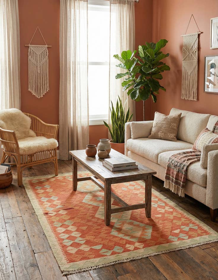 Detail image of 2' 10 x 4' 6  Hand Woven Kilim Waziri Wool Rug