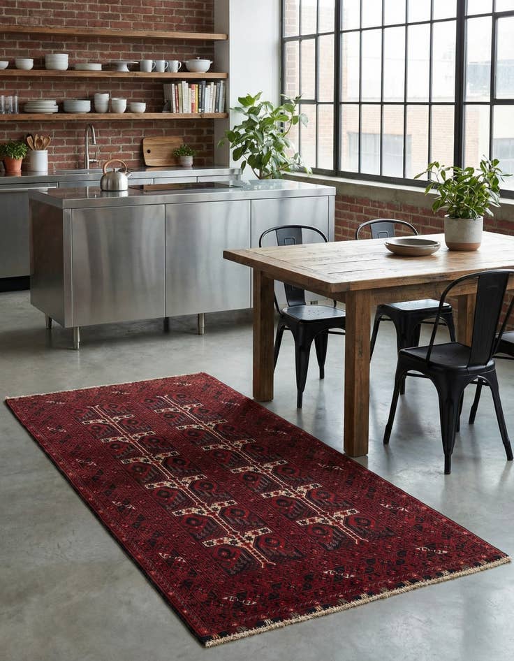 Detail image of 3' 7 x 6' 7  Hand Knotted Afghan Akhche Wool Rug