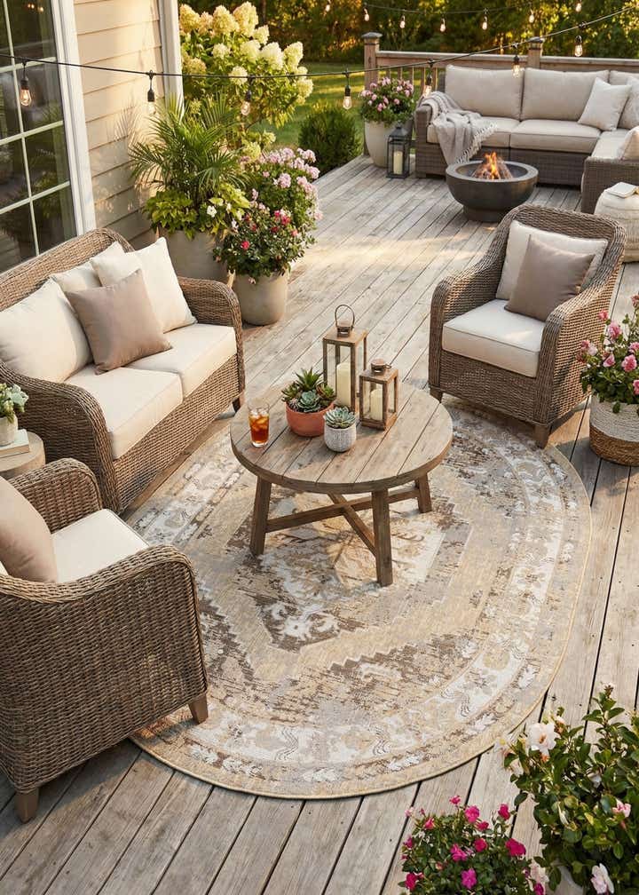 7' 10 x 10' Easy-Clean Traditional Indoor / Outdoor Oval Rug