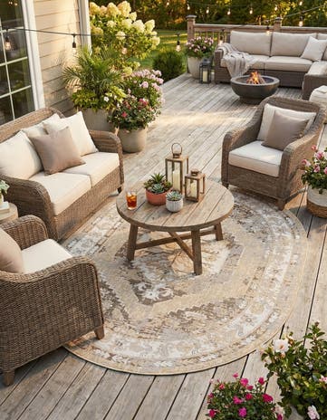 7' 10 x 10' Easy-Clean Traditional Indoor / Outdoor Oval Rug