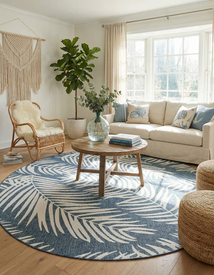 Detail image of 12' x 12'  Washable Botanical Indoor / Outdoor Round Rug