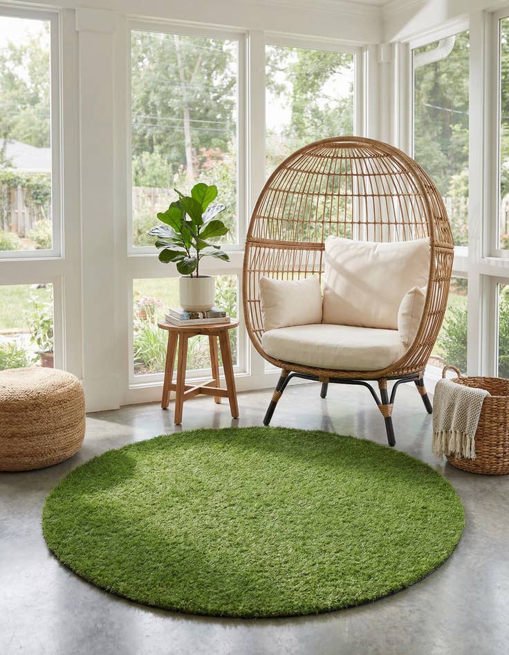 Detail image of 4' x 4' Easy-Clean Grass Indoor / Outdoor Round Rug