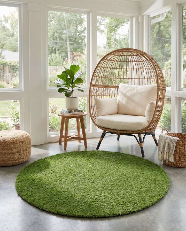 4' x 4' Easy-Clean Grass Indoor / Outdoor Round Rug