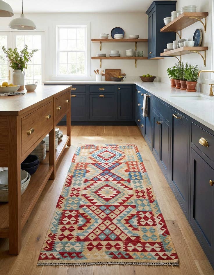 Detail image of 3' 5 x 7'  Hand Woven Kilim Maymana Wool Runner Rug