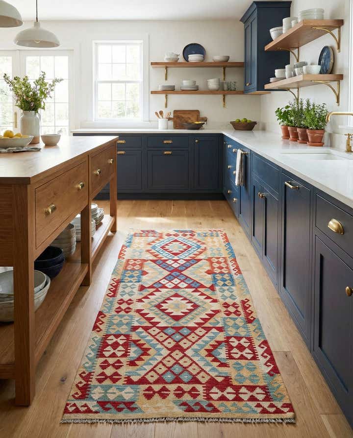 3' 5 x 7' Hand Woven Kilim Maymana Wool Runner Rug