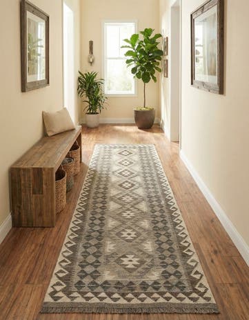 2' 7 x 9' 7 Hand Woven Kilim Maymana Wool Runner Rug