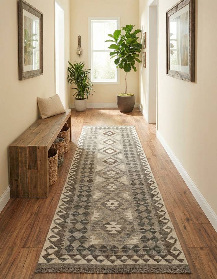 Detail image of 2' 7 x 9' 7 Hand Woven Kilim Maymana Wool Runner Rug