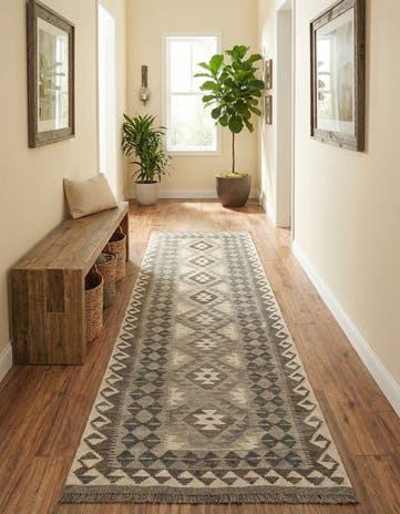 2' 7 x 9' 7 Hand Woven Kilim Maymana Wool Runner Rug