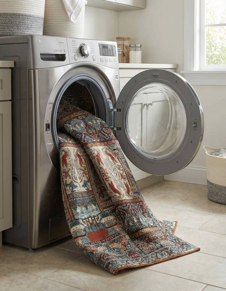 Detail image of 7' 10 x 7' 10  Washable Traditional Indoor / Outdoor Square Rug