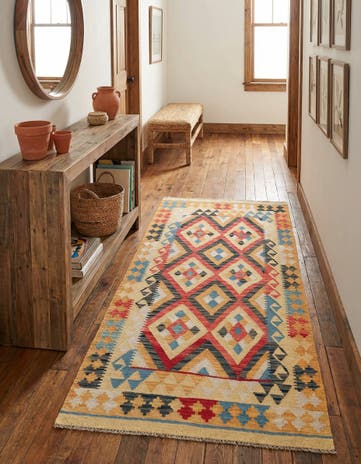 3' 5 x 6' 7 Hand Woven Kilim Maymana Wool Runner Rug