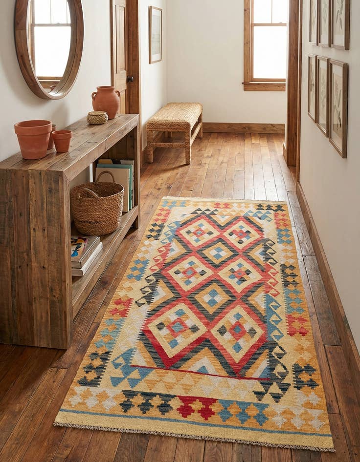 Detail image of 3' 5 x 6' 7  Hand Woven Kilim Maymana Wool Runner Rug