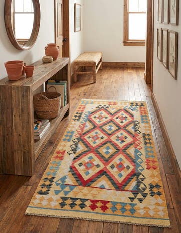 3' 5 x 6' 7 Hand Woven Kilim Maymana Wool Runner Rug