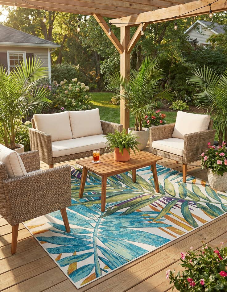 Detail image of 6' x 9'  Washable Botanical Indoor / Outdoor Rug