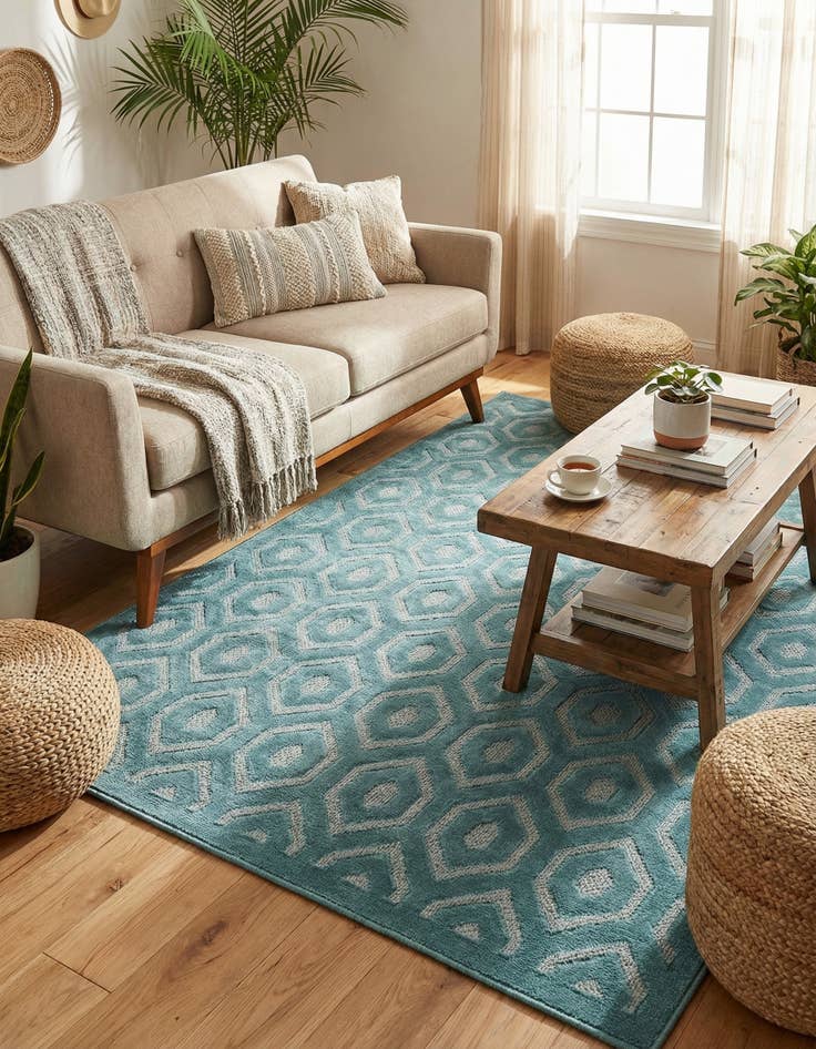 Detail image of 5' 3 x 8' Easy-Clean Trellis Textured Indoor / Outdoor Rug