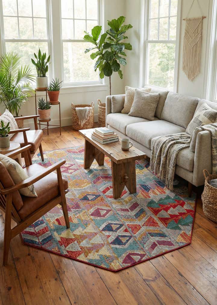 7' 10 x 7' 10 Easy-Clean Modern Indoor / Outdoor Octagon Rug