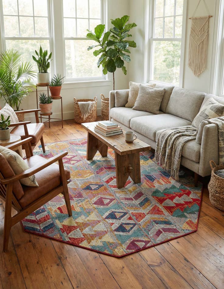 Detail image of 7' 10 x 7' 10 Easy-Clean Modern Indoor / Outdoor Octagon Rug