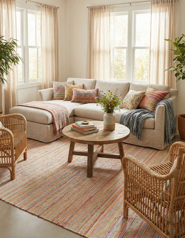 9' x 12' Hand Woven Happy Rugs Rainbow Weave