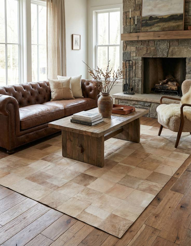 Detail image of 5' 1 x 8' Cowhide Leather Rug