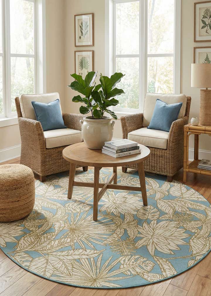 7' 10 x 7' 10 Easy-Clean Botanical Indoor / Outdoor Round Rug
