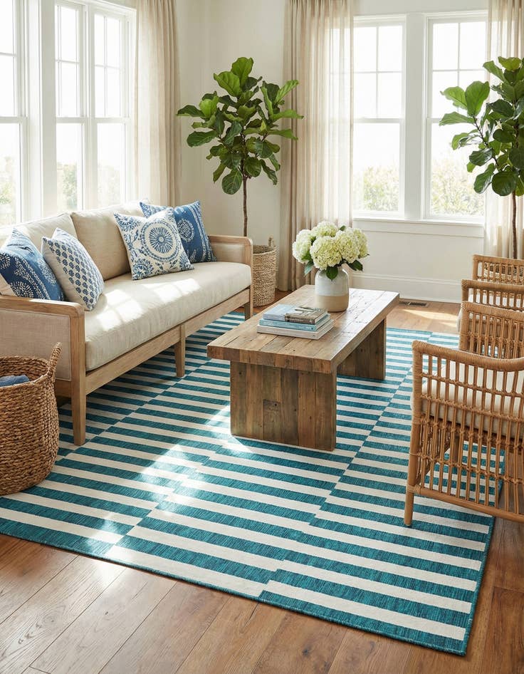 Detail image of 7' 10 x 11' Easy-Clean Striped Indoor / Outdoor Rug