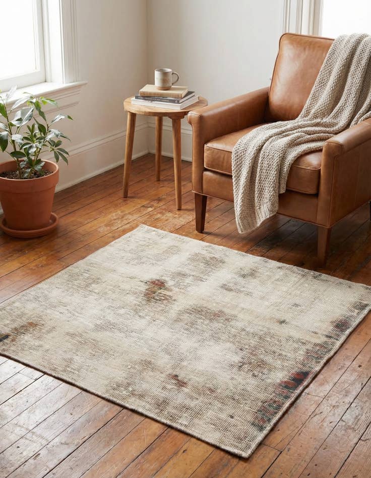 Detail image of 3' 2 x 3' 6  Hand Knotted Ultra Vintage Persian Wool Square Rug