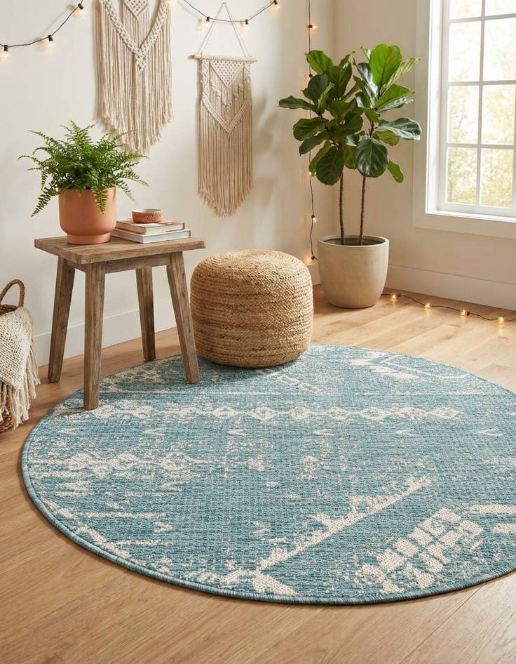 Detail image of 3' x 3'  Washable Bohemian Indoor / Outdoor Round Rug