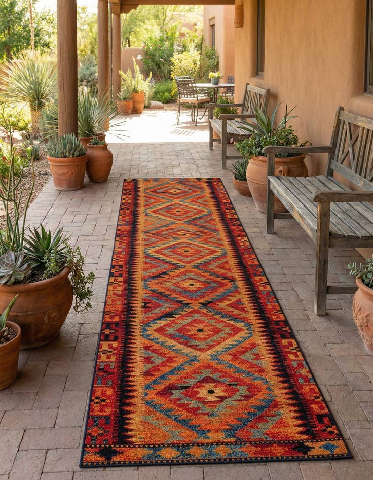 Detail image of 2' 7 x 11' Easy-Clean Tribal Indoor / Outdoor Runner Rug