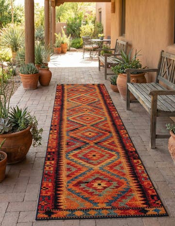 2' 7 x 11' Easy-Clean Tribal Indoor / Outdoor Runner Rug