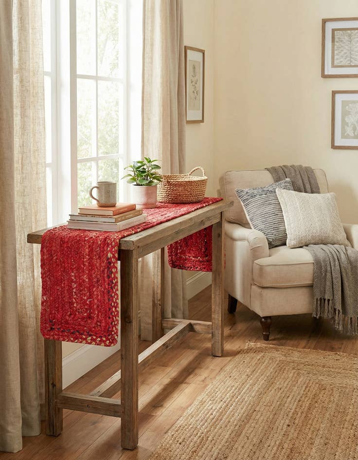 Detail image of 1' 2 x 8' Handmade Braided Chindi Table Runner Rug