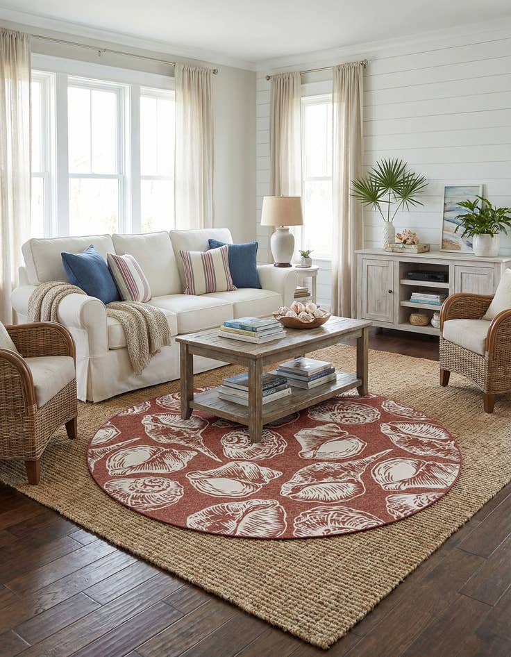 Detail image of  10' x 10'  Washable Coastal Indoor / Outdoor Round Rug