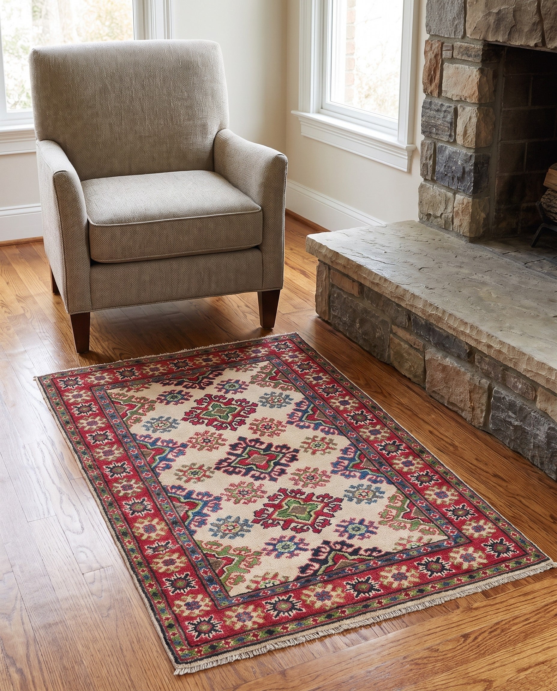 2' 6 x 4' Hand Knotted Kazak Rug