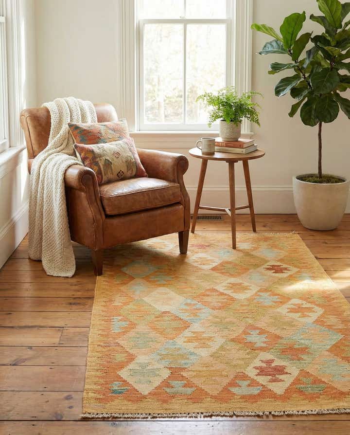 2' 5 x 4' Hand Woven Kilim Waziri Wool Rug