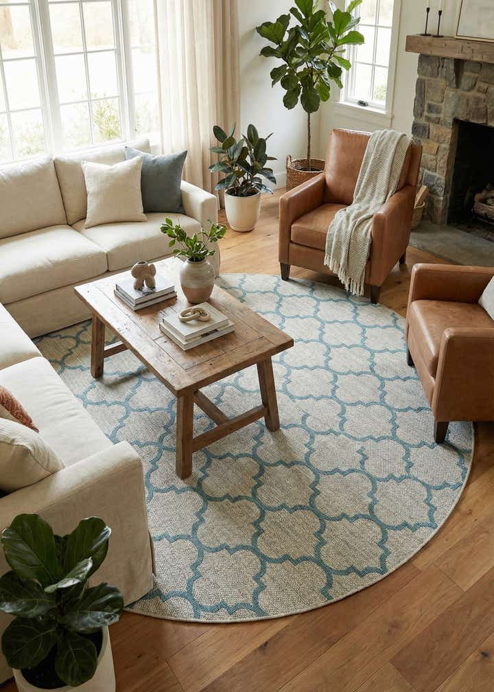 10' 8 x 10' 8 Easy-Clean Trellis Indoor / Outdoor Round Rug